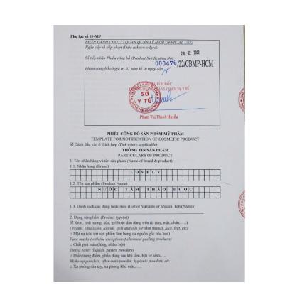 PHIẾU CÔNG BỐ NƯỚC TẮM THẢO DƯỢC LOVELY