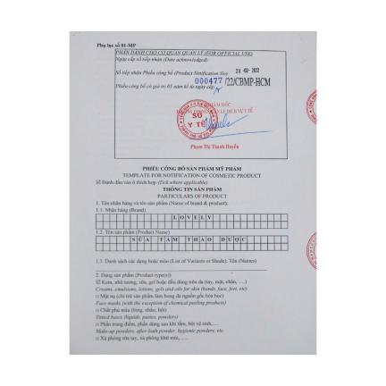 PHIẾU CÔNG BỐ SỮA TẮM THẢO DƯỢC LOVELY