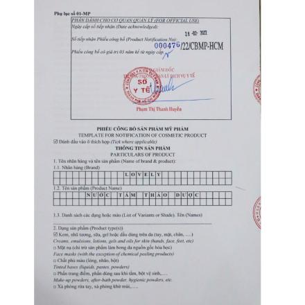 PHIẾU CÔNG BỐ NƯỚC TẮM THẢO DƯỢC LOVELY