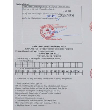 PHIẾU CÔNG BỐ DUNG DỊCH VỆ SINH THẢO DƯỢC LOVELY