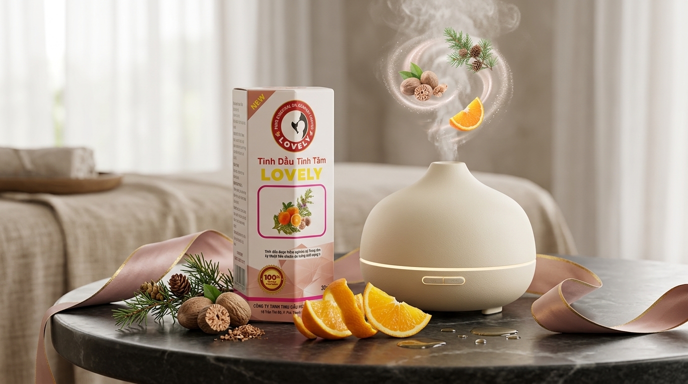 tinh dầu tĩnh tâm thương hiệu Lovely nhỏ gọn tiện lợi hằng ngày