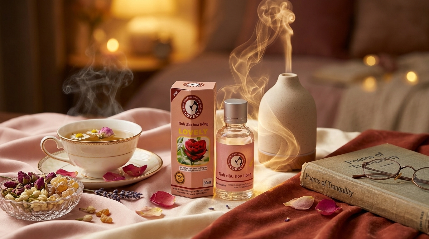 Hướng dẫn cách sử dụng tinh dầu hoa hồng Lovely để dưỡng da và xông thơm phòng