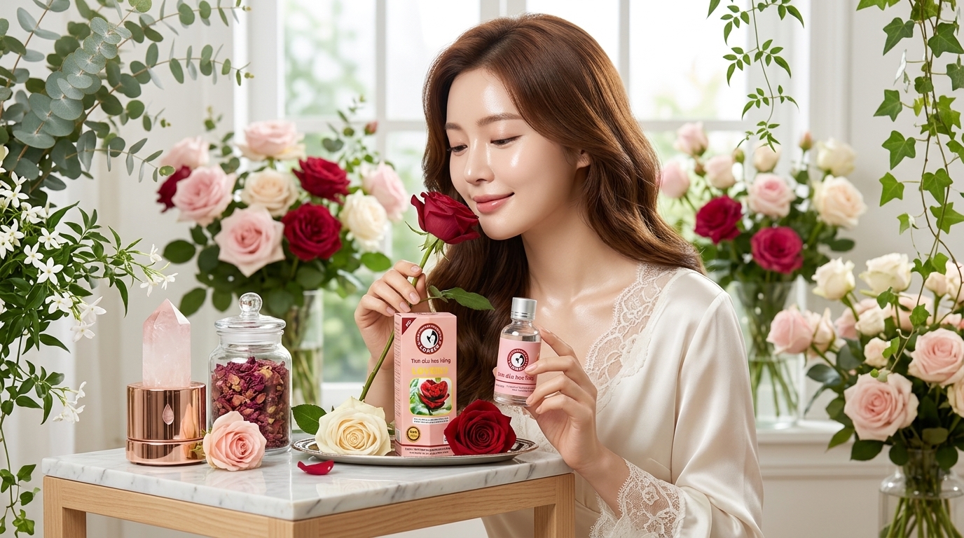 Tinh dầu hoa hồng Lovely nguyên chất 100% giúp chăm sóc sắc đẹp và làn da mịn màng