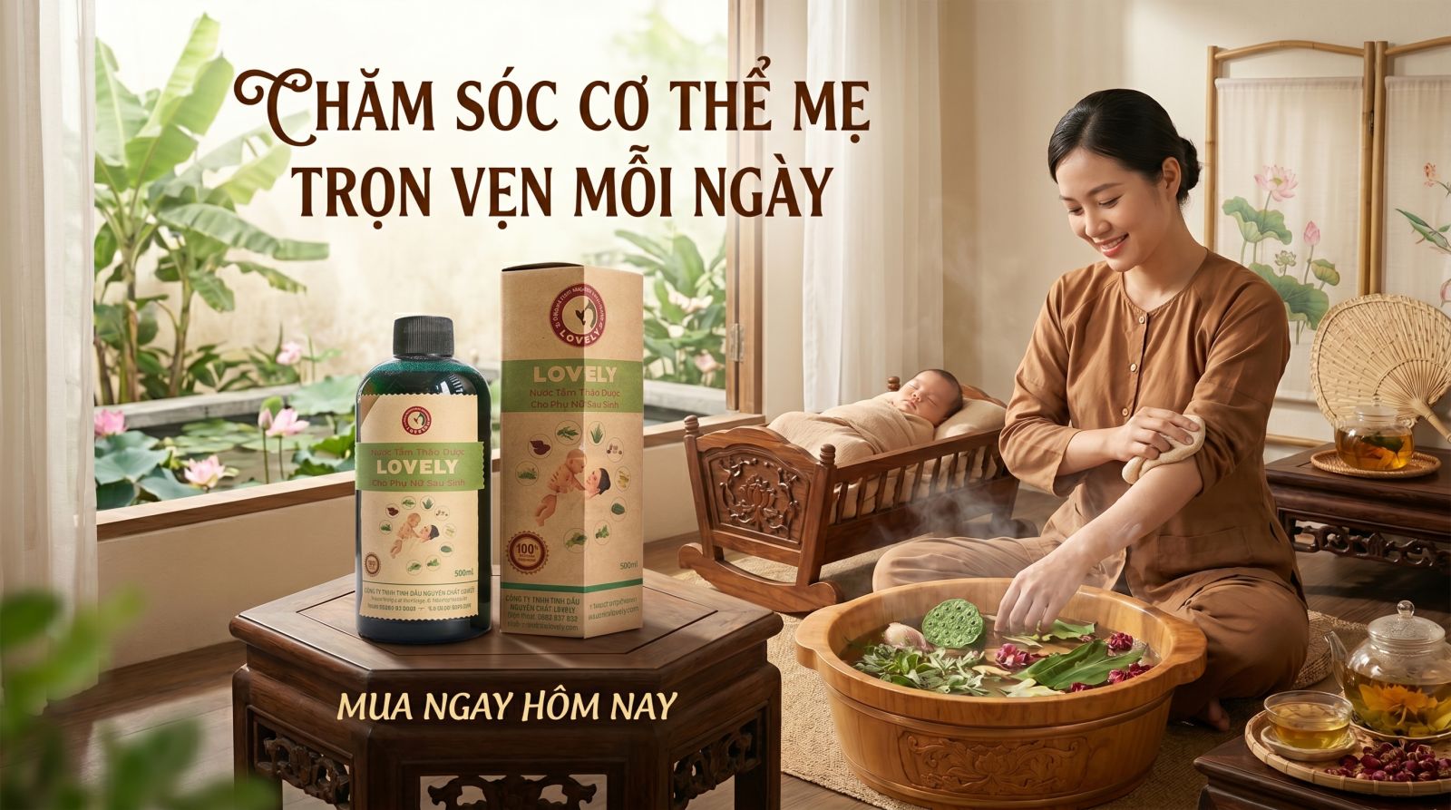 nước tắm thảo dược chiết xuất từ thực vật hữu cơ lành tính cho mẹ sau sinh hằng ngày