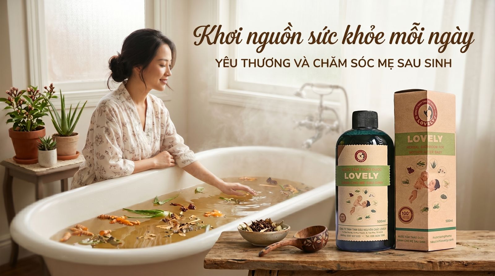 nước tắm thảo dược chiết xuất từ thực vật thiên nhiên làm sạch cho mẹ sau sinh hằng ngày