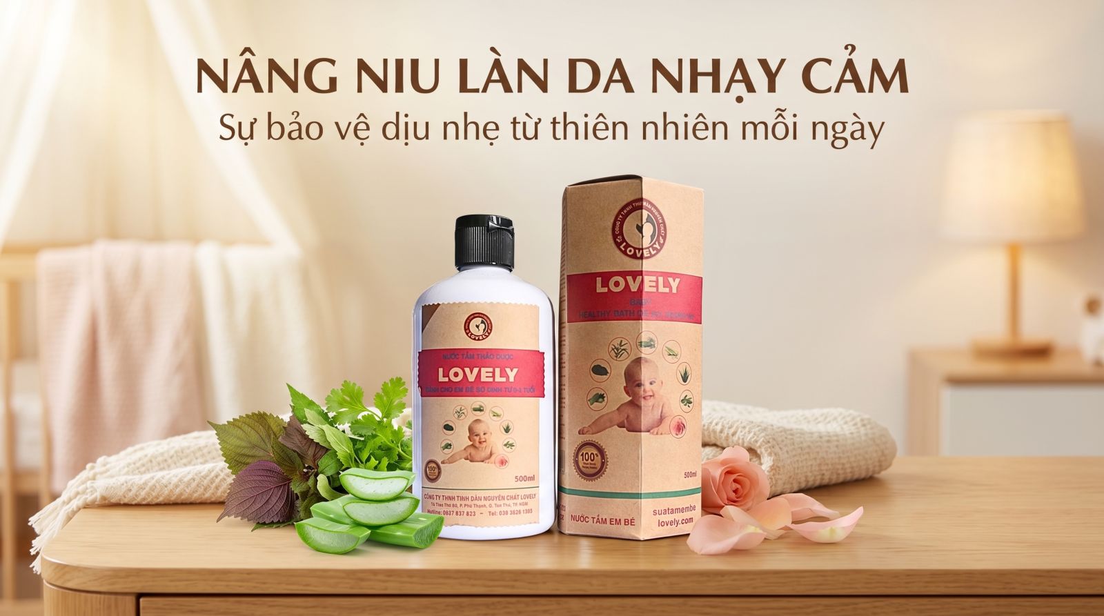 nước tắm thảo dược Lovely chiết xuất từ mướp đắng trầu không tự nhiên hằng ngày