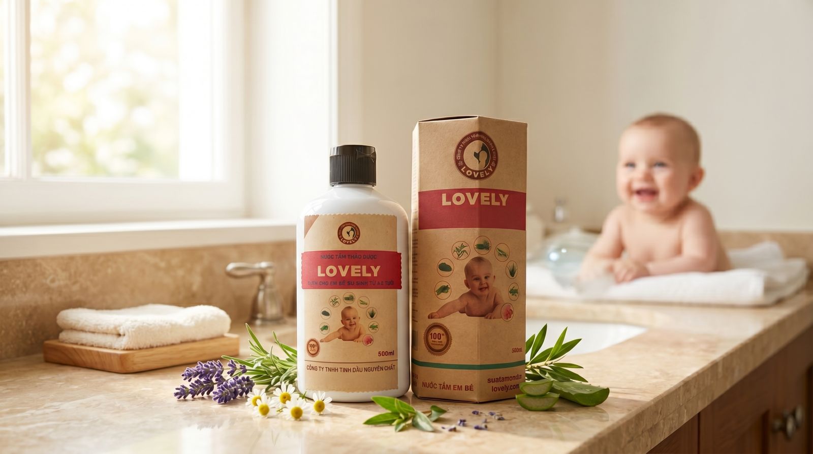 nước tắm thảo dược Lovely chính hãng cao cấp bảo vệ làn da nhạy cảm của bé hằng ngày