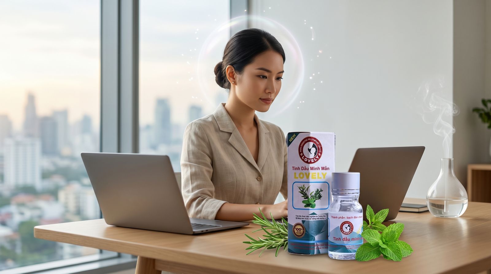 tinh dầu minh mẫn chiết xuất thảo mộc hữu cơ tự nhiên nguyên chất Lovely