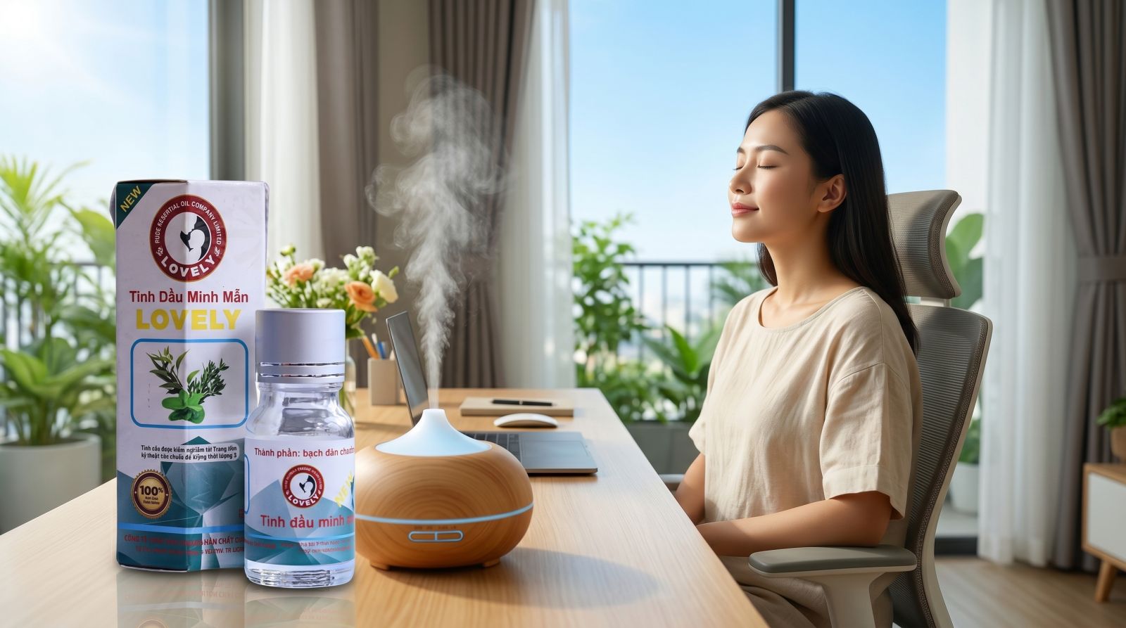 tinh dầu minh mẫn chiết xuất thảo mộc hữu cơ tự nhiên nguyên chất Lovely
