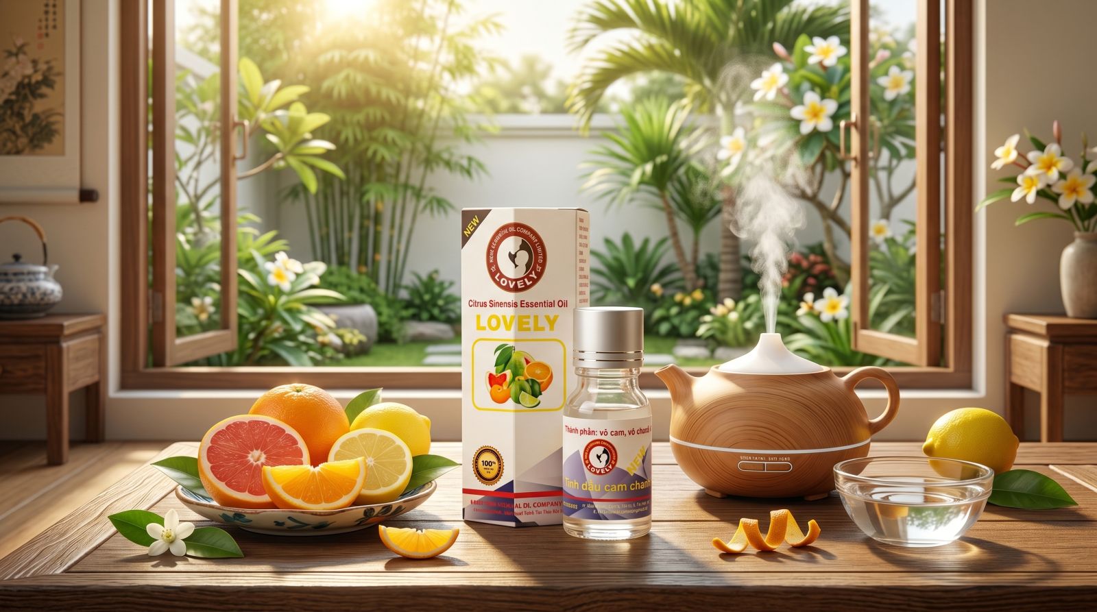 tinh dầu cam chanh nguyên chất chiết xuất hoàn toàn tự nhiên từ vỏ quả Lovely