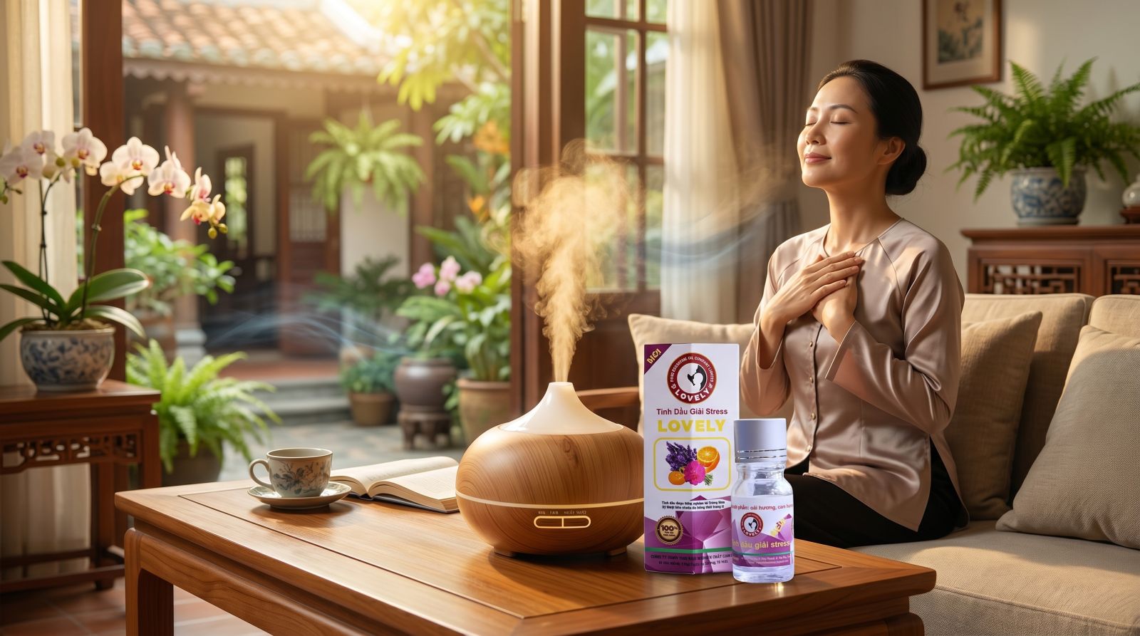 tinh dầu giải stress chiết xuất từ thảo mộc hữu cơ thiên nhiên Lovely