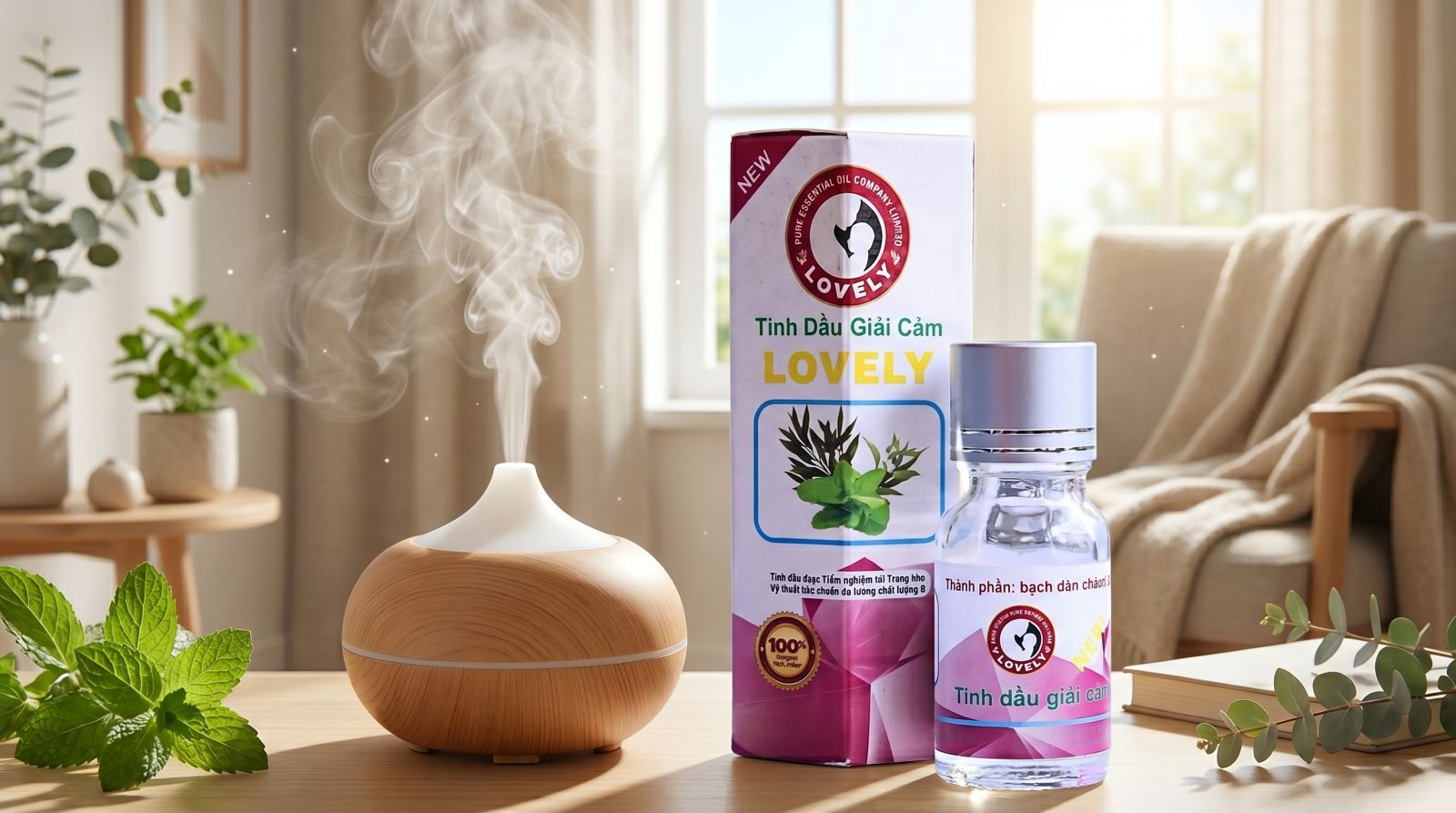 tinh dầu giải cảm chiết xuất từ thực vật hữu cơ tự nhiên Lovely
